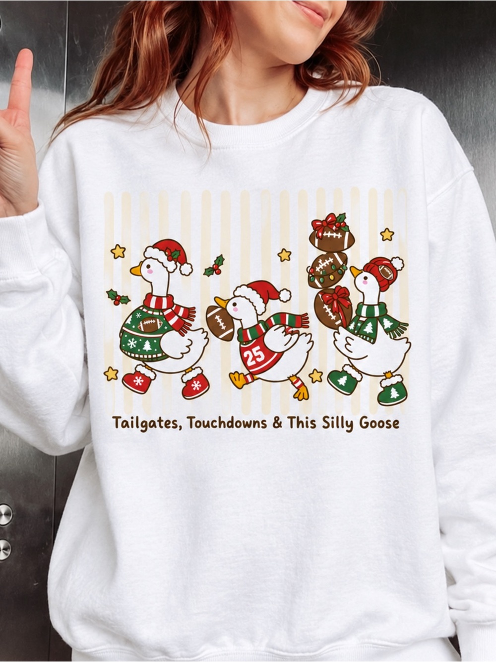 Gildan Football Silly Goose Christmas Sweatshirt White Royal NWT